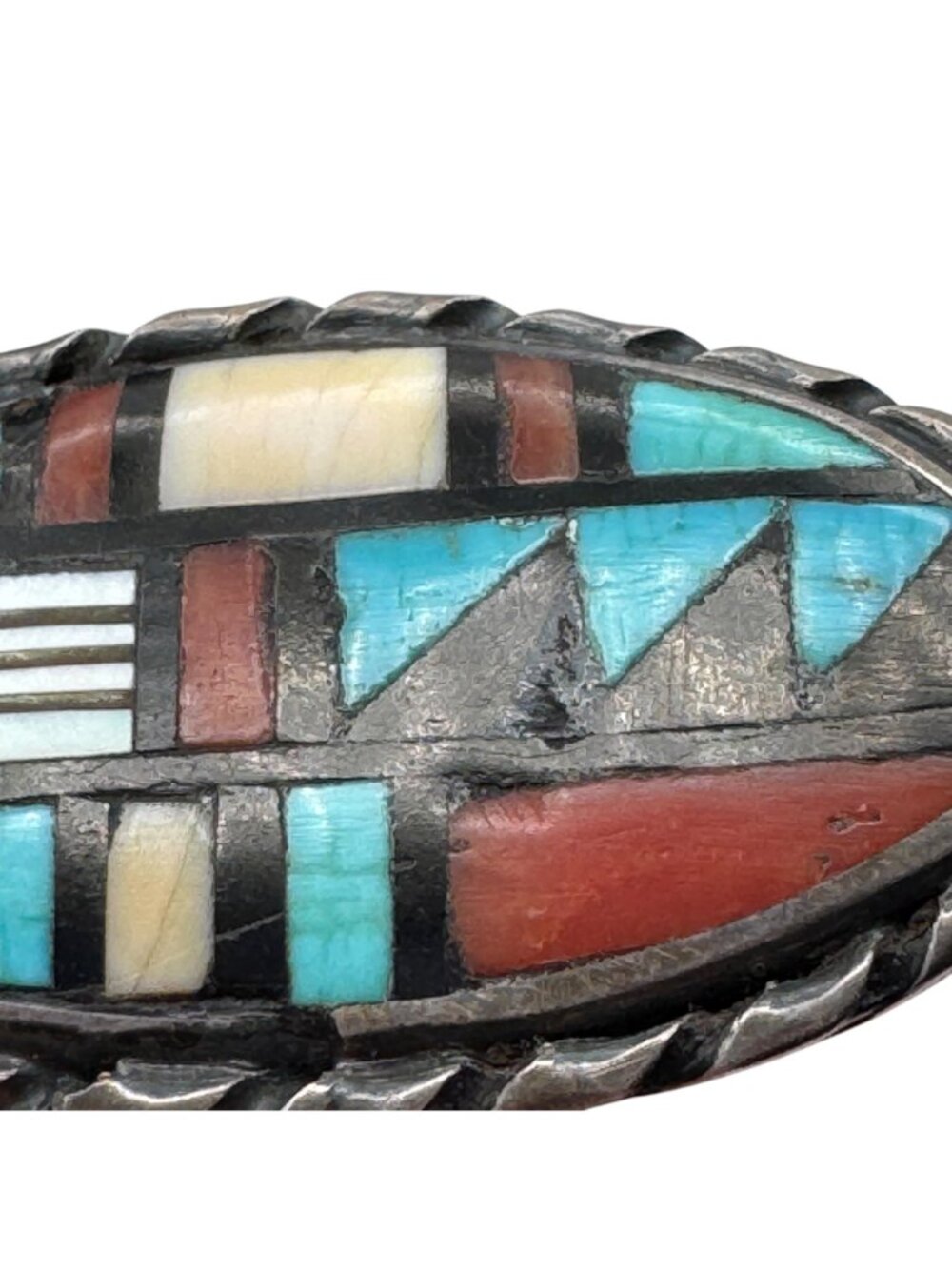 Vintage Zuni Sterling Silver Inlay Statement Ring Signed J.R.B. Sz 6.75 Bowannie - Picture 9 of 14